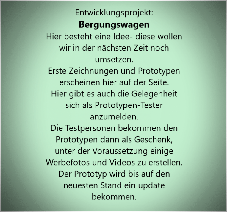 Infotext Entwicklungsprojekt Bergungswagen